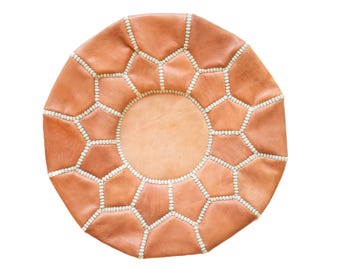 SAMPLE SALE - Discounted Natural Leather Meditation Zafu #1 / Mini Pouf / Floor Cushion / Moroccan Leather Pouf / Pouf Sale