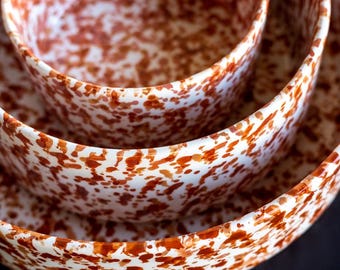 Handmade Ceramic Splatter Paint Bowls - Available in 3 Sizes - Rust/Terracotta - Straight Side Bowls / Nesting Serving Set