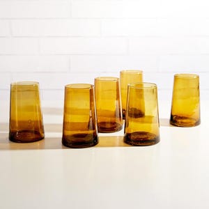 Set of 6 - Tall Amber Hand-blown Recycled Glass Tumblers / Moroccan Glass / Highball Cocktail / Yellow Glassware / Gift Set / Housewarming