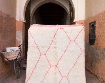 BELLA- Pink and Ivory Beni Ourain Moroccan Wool Rug - 8' 8"x 5' 11” ft (264x180cm)