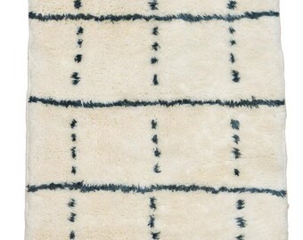 Ivory with Dark Slate Gray Grid Beni Mini Moroccan Wool Rug - 2x3 ft