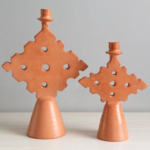Chabi Chic Terracotta Orange Diamond Tadelakt Candle Holder - Available in 2 sizes
