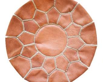 SAMPLE SALE - Discounted Natural Leather Meditation Zafu #2 / Mini Pouf / Floor Cushion / Moroccan Leather Pouf / Pouf Sale