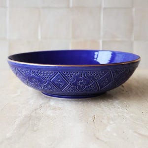 Handmade Chabi Chic Majorelle Blue Empreinte Serving Bowl - Large Bowl - Moroccan Pottery - Ceramic - Bold Kitchen Colors - Dark Blue