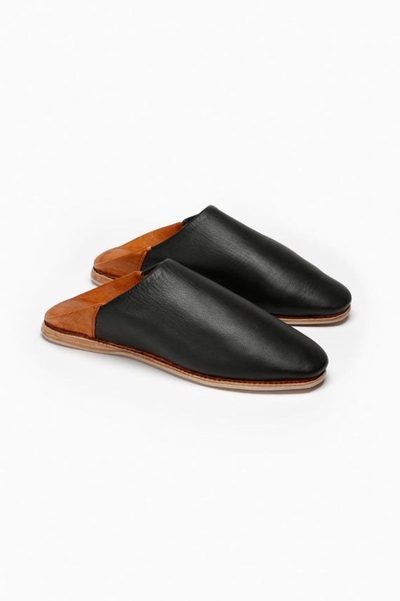 Unisex House Shoe - Black Genuine Leather - Slippers for Men and