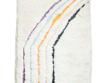 White with Rainbow Flatweave Beni Mini Moroccan Wool Rug - 2'1" x 3'3" ft