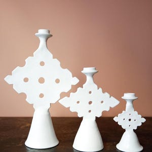White Tadelakt Candlestick - Chabi Chic - Available in 3 sizes