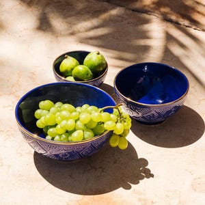 Chabi Chic Majorelle Blue Empreinte Bowls - Available in 3 sizes - Moroccan Pottery, Handmade Ceramic bowls, Nesting Bowls, Serving bowl