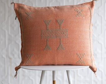 Set of 2 - Coral Embroidered Moroccan "Sabra Cactus Silk" Pillow - 72