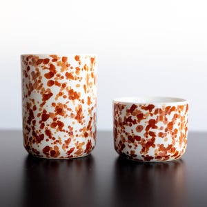Chabi Chic Handmade Splatter Paint Ceramic Cup - Avail. in 4 oz & 8oz - Marsala red rust, terracotta orange - Coffee tea cup, handless mug