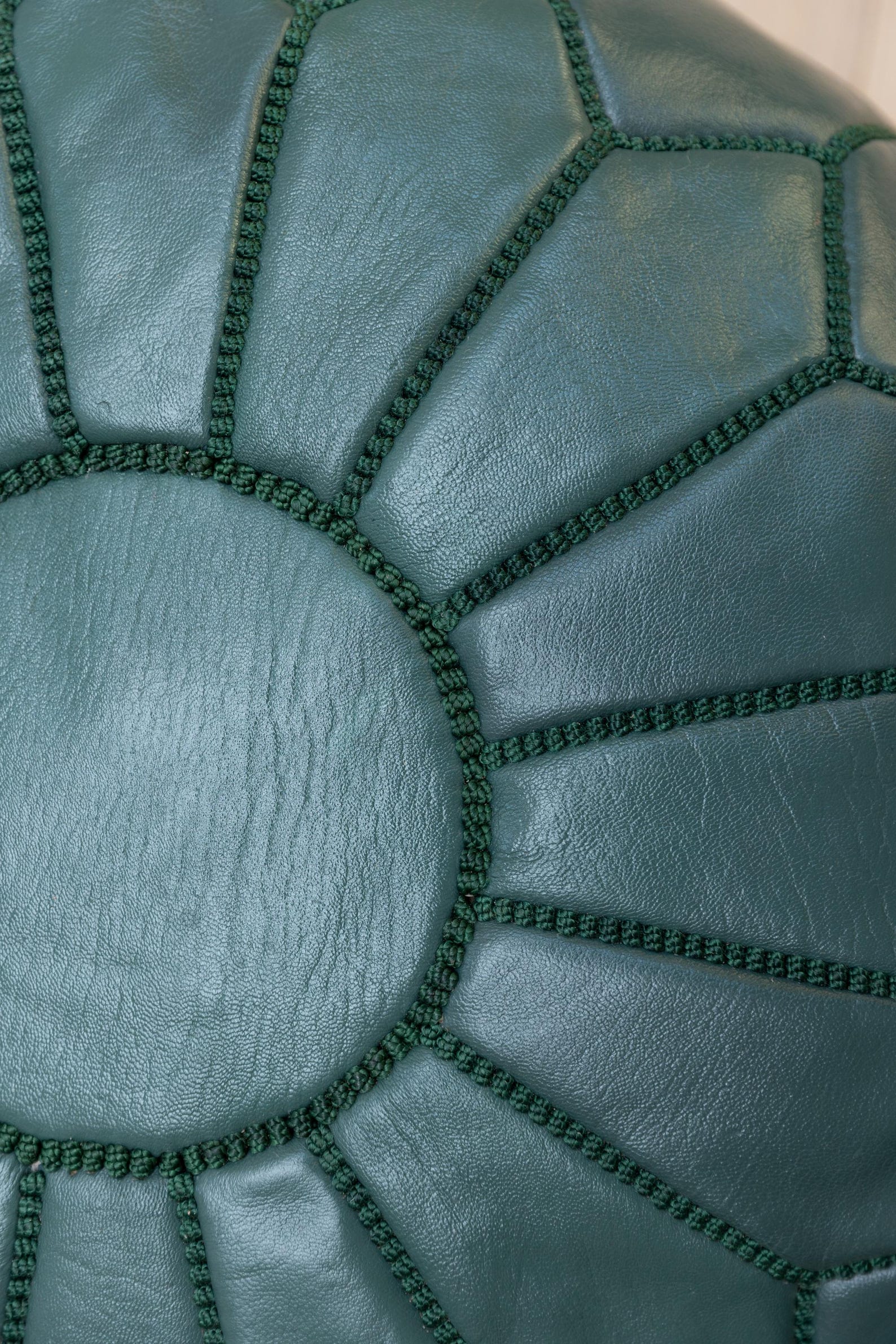 Teal Leather Pouf with Matching Stitching - Fes — view 7