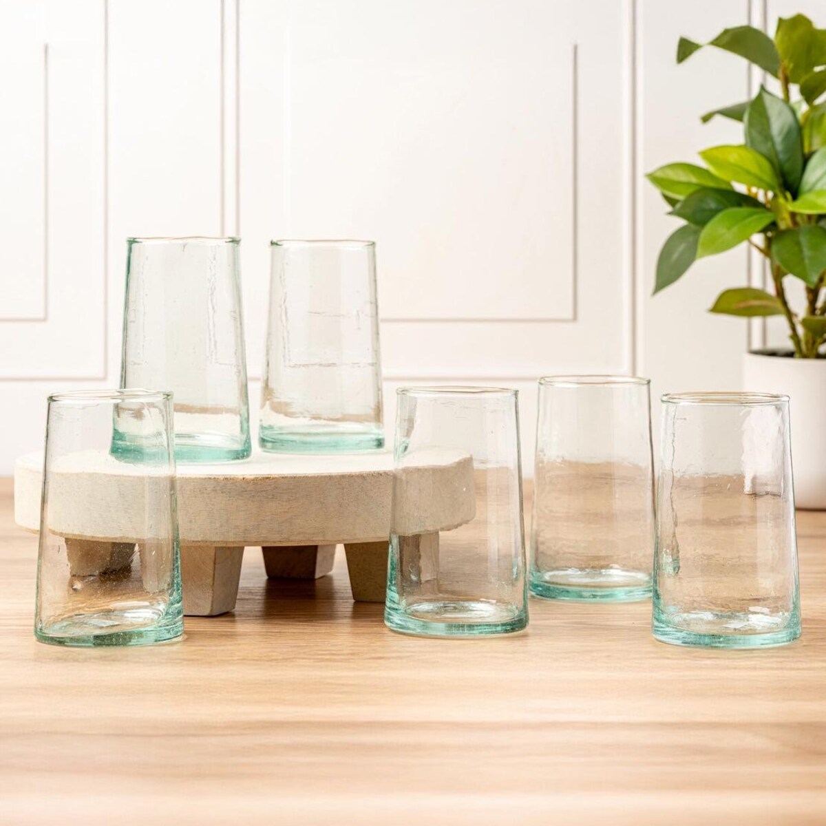 Set of 6 - Tall Hand-blown Recycled Glass Tumblers