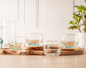 Clear Recycled Glass Stemless Wine Glasses –Set of 4 Handmade Moroccan Glassware / Recycled glass / Wine Glass Set / Gift Set / Housewarming