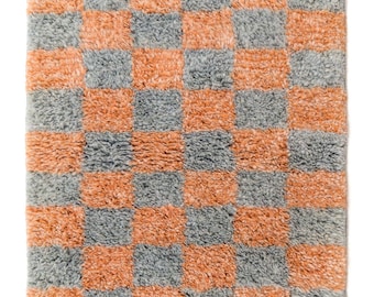Slate & Terracotta Beni Mini Moroccan Wool Rug - 2x3 ft