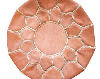 SAMPLE SALE - Discounted Natural Leather Meditation Zafu #3 / Mini Pouf / Floor Cushion / Moroccan Leather Pouf / Pouf Sale