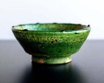 Handmade Green Tamegroute 6 inch Moroccan Bowl - Ceramic green bowl