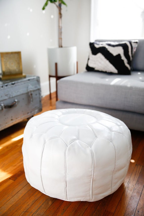 White leather on sale pouf ottoman