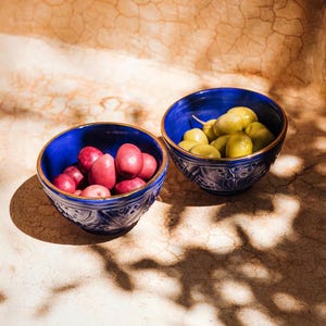 Set of 2 - Majorelle Blue Empreinte Mini Snack Bowls by Chabi Chic - Moroccan Pottery  Handmade Ceramics / Moroccan Ceramics / Snack bowls