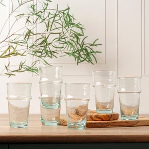 Set of 6 - Stackable Hand-blown Moroccan Beldi Glasses / Moroccan Glassware / Recycled glass / Juice Glasses / Gift Set / Housewarming