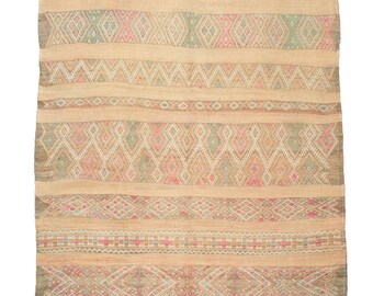 DAWN Vintage Pastel Zayane Kilim rug - 6'4 x 10'6" / Moroccan Kilim Rug / Vintage Muted Color Flatweave Wool rug / Large Area Rug / Flat rug