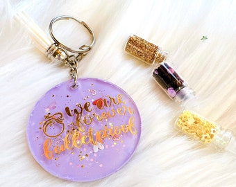 We are Forever Bulletproof - BTS Mikrokosmos Key Chain | Personalized Phrase, Name tags Round Acrylic Keychain with Tassel