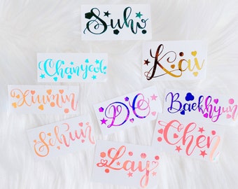 Calligraphy EXO Holographic Vinyl Stickers for concert lightstick - Handlettered Kpop names - Kpop - Laptop | Tumbler | Mug