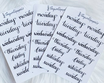 Days of the Week Functional Stickers for Planner | Calligraphy Planner Stickers for  Hobonichi Cousin | Week | Stickers for Bullet Journal