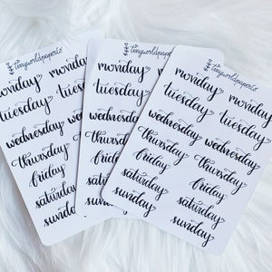 Dagen van de Week Functionele Stickers voor Planner | Kalligrafie Planner Stickers voor Hobonichi Cousin | Week | Stickers voor Bullet Journal