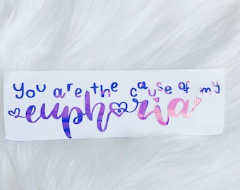 Euphoria quote - Jungkook Holographic Vinyl Sticker - Calligraphy Holographic Kpop Laptop decals- BTS Inspired