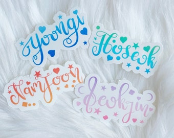 BTS White Waterproof Calligraphy Vinyl Stickers | ARMY BOMB Ver.3 | Calligraphy Kpop Name Decals - Laptop decals- handlettering