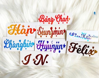 Stray Kids Vinyl Stickers- Kpop concert light stick decals - Calligraphy Stray kids member names Holographic  Kpop Laptop decals