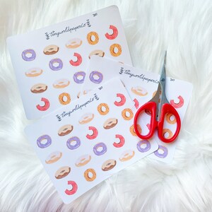 Doodled Donut Planner Stickers | Dessert Stickers for Journal - Water Colored Diary Stickers for Bullet Journal - Food Kawaii Sticker