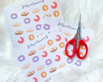 Doodled Donut Planner Stickers | Dessert Stickers for Journal - Water Colored Diary Stickers for Bullet Journal - Food Kawaii Sticker