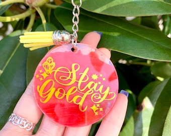 Personalized Phrase, Name tags Round Acrylic Keychain with Tassel | Painted Keyring | Small gift | Custom Acrylic Keyring | Handletter name