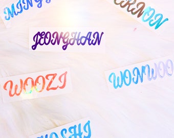 Seventeen Vinyl Stickers | Kpop concert light stick Decals | Holographic Kpop Laptop decals | Kpop Name Tag Boy Group Collection
