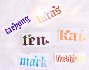 SuperM Vinyl Stickers- concert light stick- Decals - Calligraphy names- Holographic - Kpop - Laptop decals- handlettering