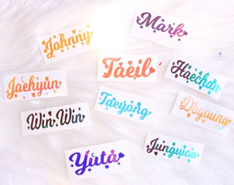 NCT127 Vinyl Holographic Stickers - calligraphy concert light stick decals - Handletter names Holographic Kpop Laptop decals