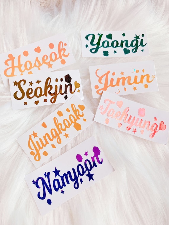 BTS Vinyl Stickers Ver.2 ARMY BOMB Ver.3 concert light stick Decals Calligraphy names Holographic Kpop Laptop decals BTS Vinyl Stickers Ver.2 ARMY BOMB Ver.3 concert light stick Decals Calligraphy names Holographic Kpop Laptop decals
