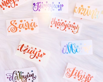 Twice Name Tags Vinyl Stickers - decal concert light stick- Kpop Calligraphy names Holographic Laptop decals