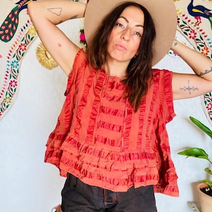 Vintage Japan ruffled top // silk and cotton ruffled top