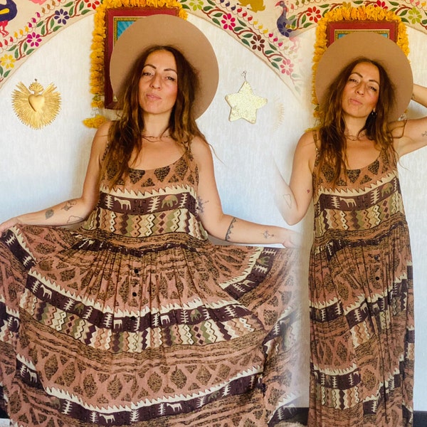 Indian cotton Gauze Maxi Dress // Gypsy Bohemian mood // Handblock Printed cotton rayon