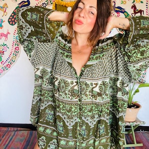 vintage MAXI indian gauze blouse // maxi blouse in Indian cotton voile // block print //