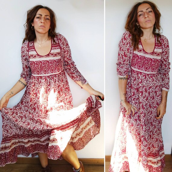 Vintage Indian cotton Gauze Dress Gypsy Bohemian C