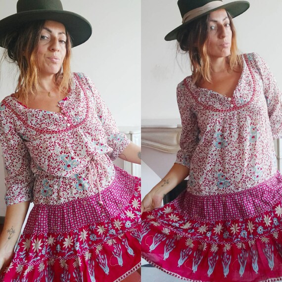 Vintage 80's indian MIDI dress // hand block print