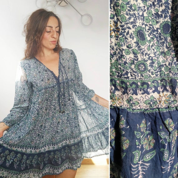 Pure Vintage Indian Gauze mini Dress Gypsy Bohemia