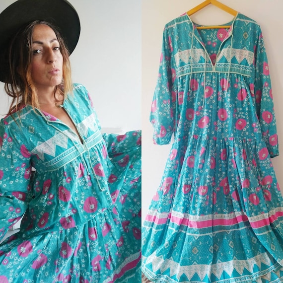 floral Indian maxi light cotton dress // hand bl