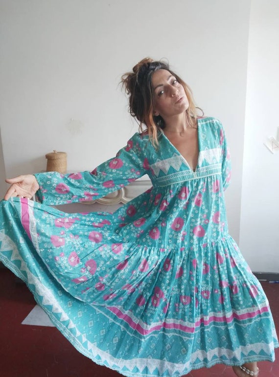 floral Indian maxi light cotton dress // hand bl