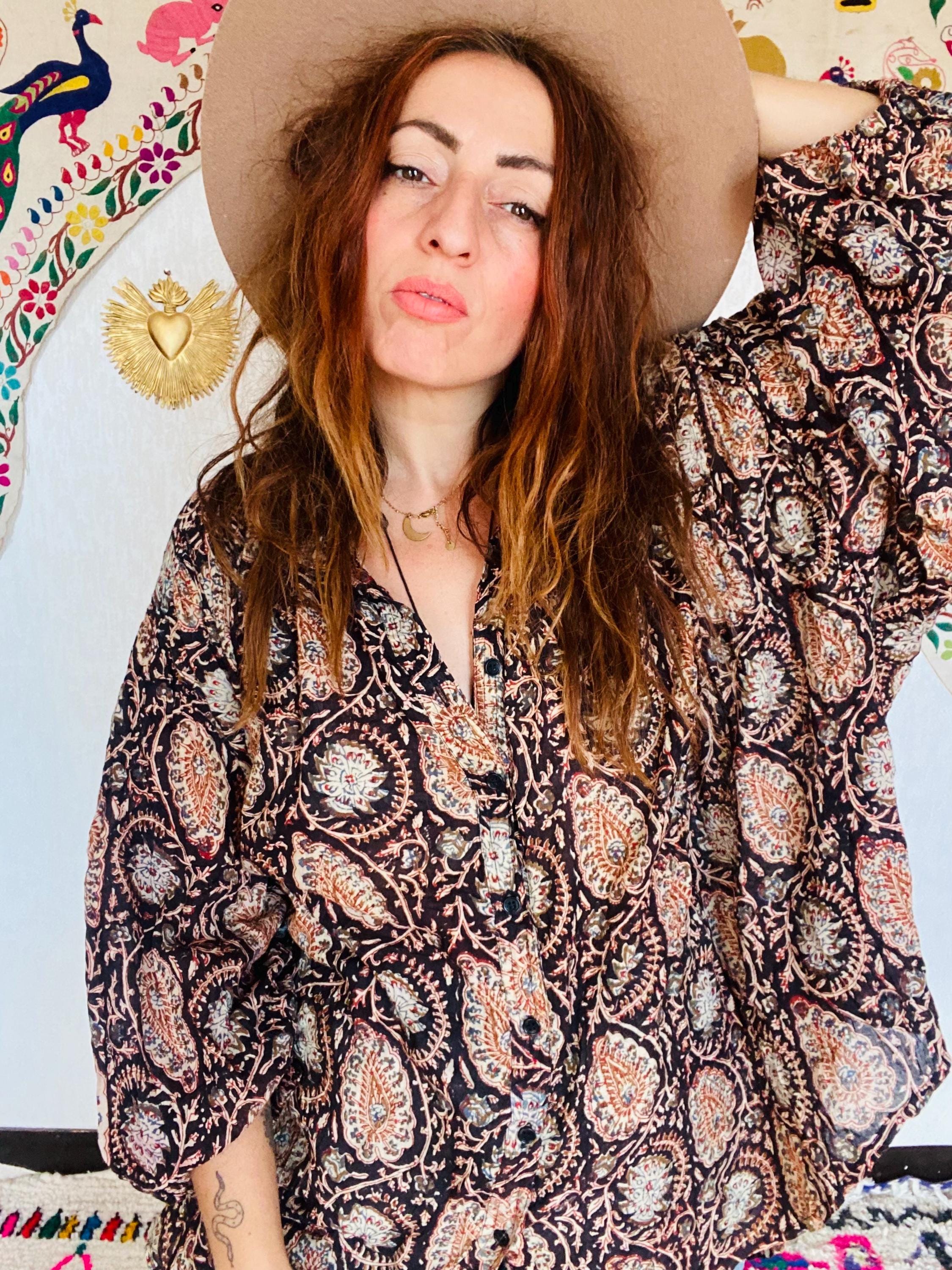 Anokhi Indian Coton Kaftan Imprimé À La Main Caftan De Plage Nuit Maxi