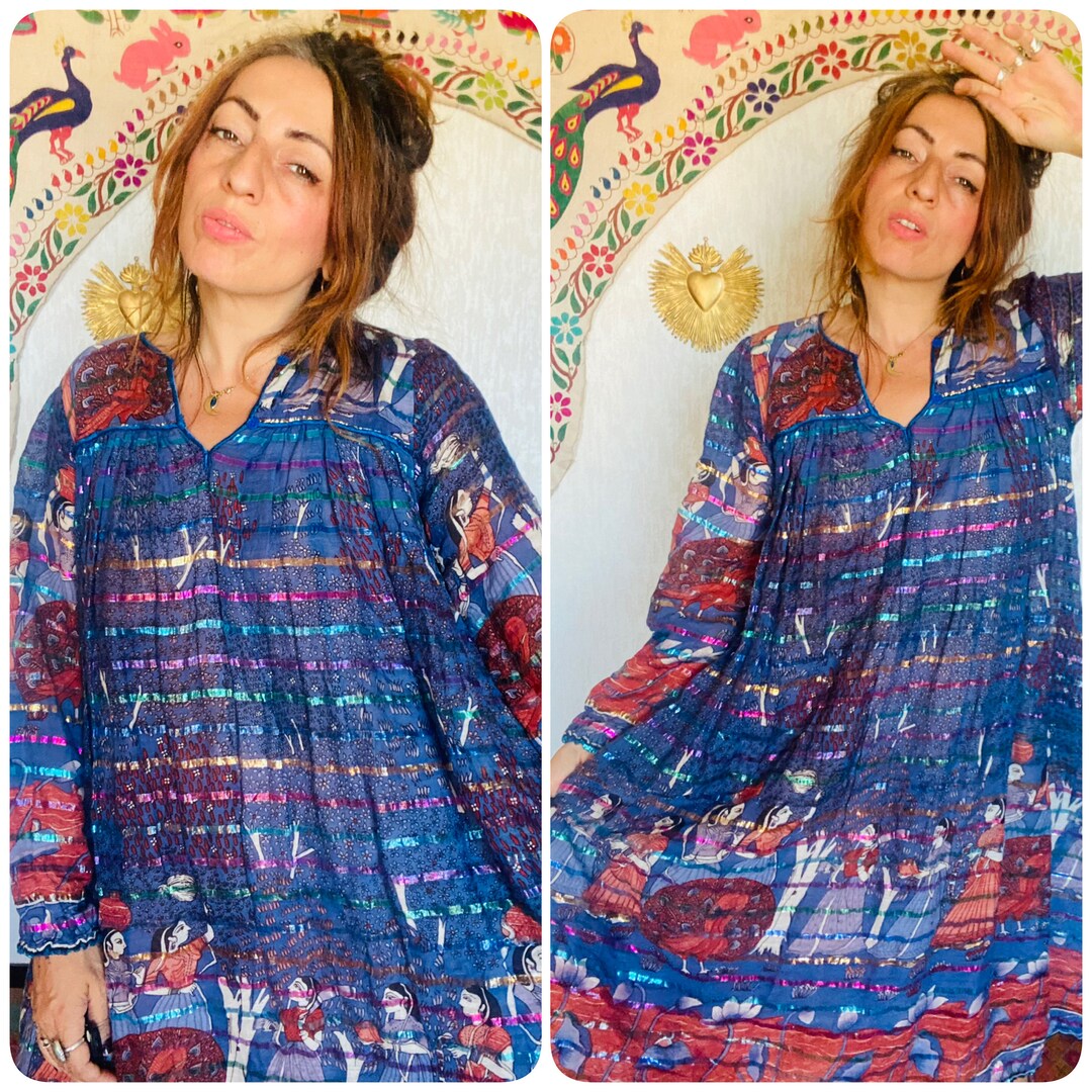 Periwinkle Vintage Indian Gauze Dress main image 1