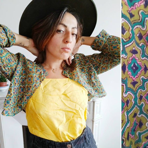 vintage anokhi cotton crop jacket // hand block pr
